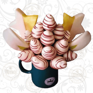 Arreglo frutal taza cerámica 15 fresas estrellas de piña