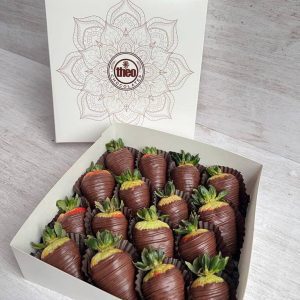 Caja 16 fresas chocolate semi-amargo