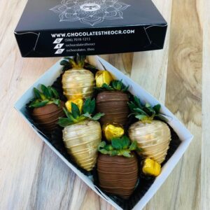 Caja 6 Fresas Negra + Rosa Dorada