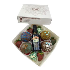 Caja con 4 choco bombas y mini Baileys