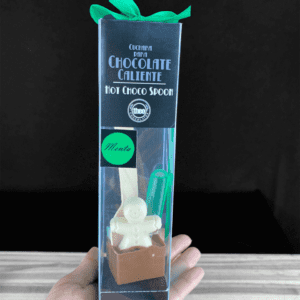 Cucharas para derretir y hacer tu propio chocolate caliente con apliques navideños y un shot de menta, servicio a domicilio, personalizamos para empresas
