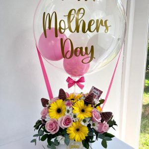 Arreglo rosas rosadas, gerberas y globo Happy Mothers Day