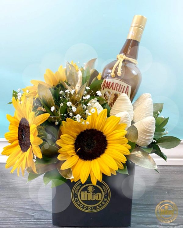 Caja con Girasoles, Fresas y Amarula