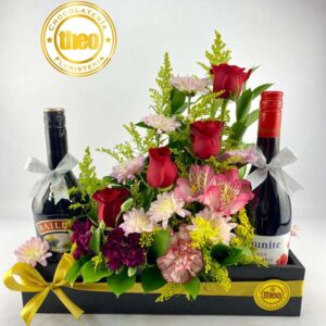 Arreglo de Flores con Baileys y Vino