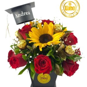 Arreglo rosas y girasoles graduacion