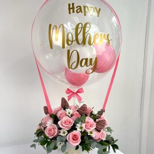 Arreglo rosas rosadas y globo Happy mothers Day