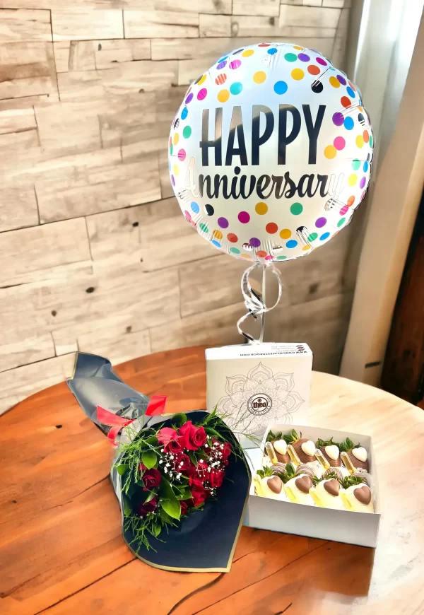 Combo con ramo de rosas