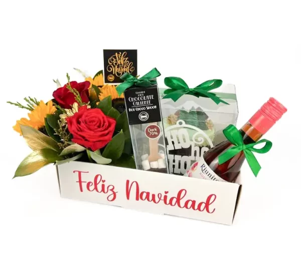 Canasta navidad con flores y queque