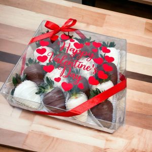 Caja Transparente con 16 fresas San Valentín